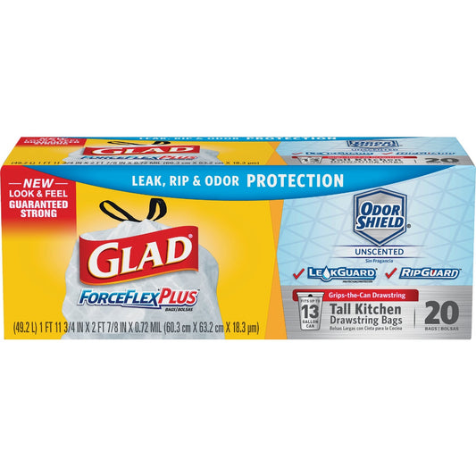 Glad ForceFlex Plus 13 Gal. Tall Kitchen White Trash Bag (20-Count)