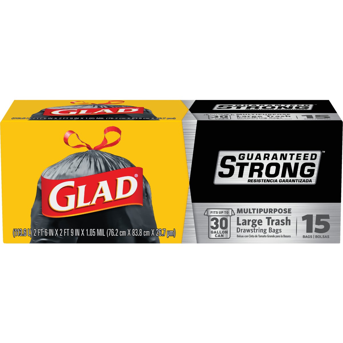 Glad Guaranteed Strong 30 Gal. Large Black Trash Bag (15-Count)