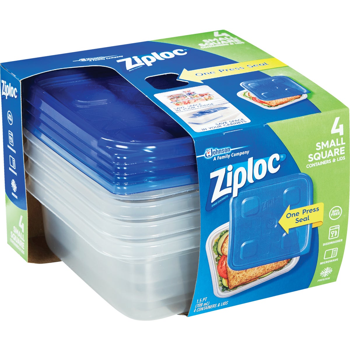 Ziploc 1.5 Pt. Clear Square Food Storage Container with Lids (4-Pack)