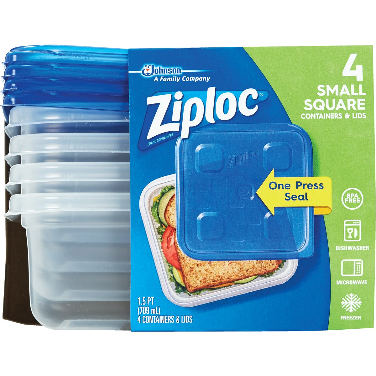 Ziploc 1.5 Pt. Clear Square Food Storage Container with Lids (4-Pack)