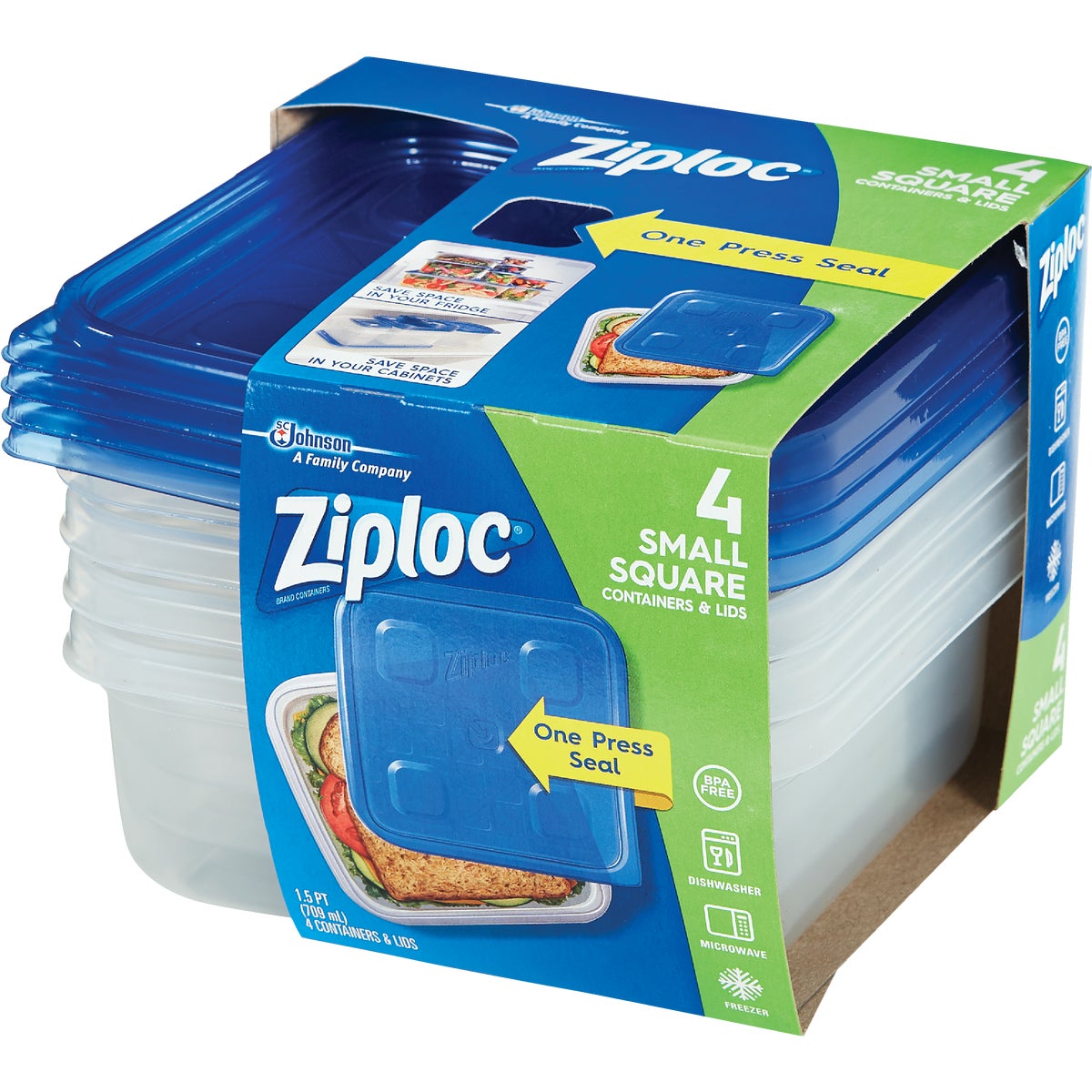 Ziploc 1.5 Pt. Clear Square Food Storage Container with Lids (4-Pack)