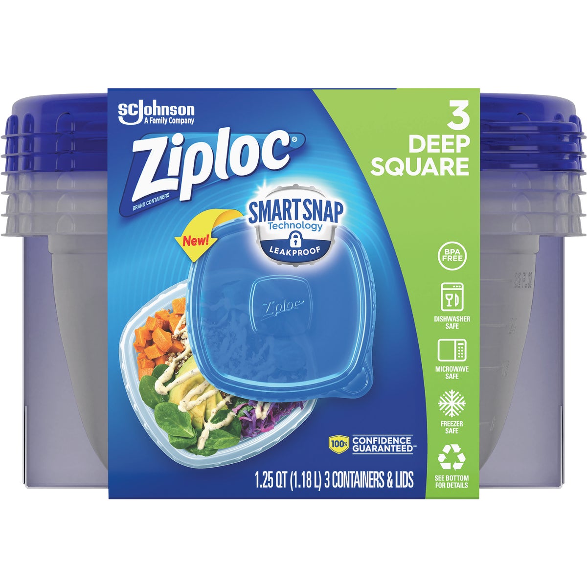 Ziploc 1.25 Qt. Clear Square Food Storage Container with Lids (3-Pack)