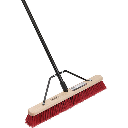 Harper 24 In. Red Bordered Indoor/Outdoor Block Push Broom with 15/16 In. X 60 In. Threaded Metal Handle and Steel Brace