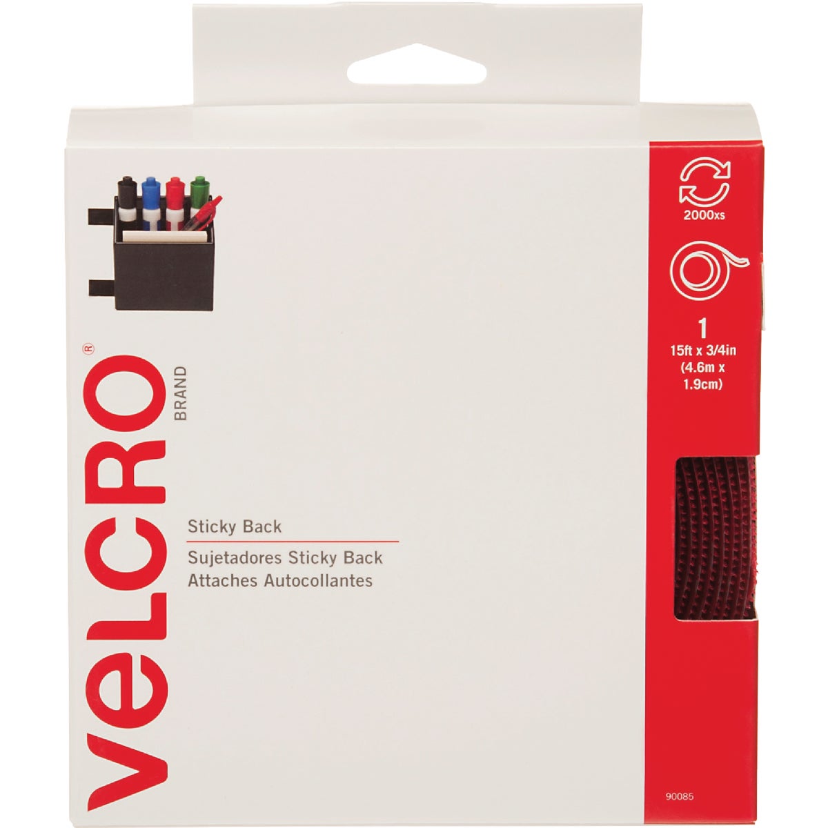 VELCRO Brand 3/4 In. x 15 Ft. Red Sticky Back Reclosable Hook & Loop Roll