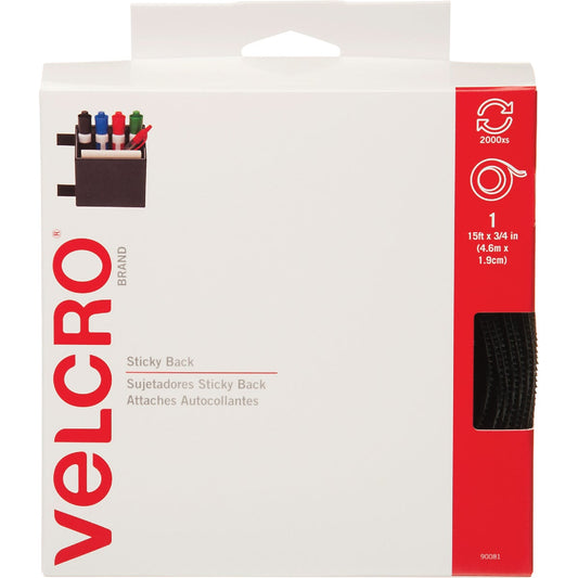 VELCRO Brand 3/4 In. x 15 Ft. Black Sticky Back Reclosable Hook & Loop Roll