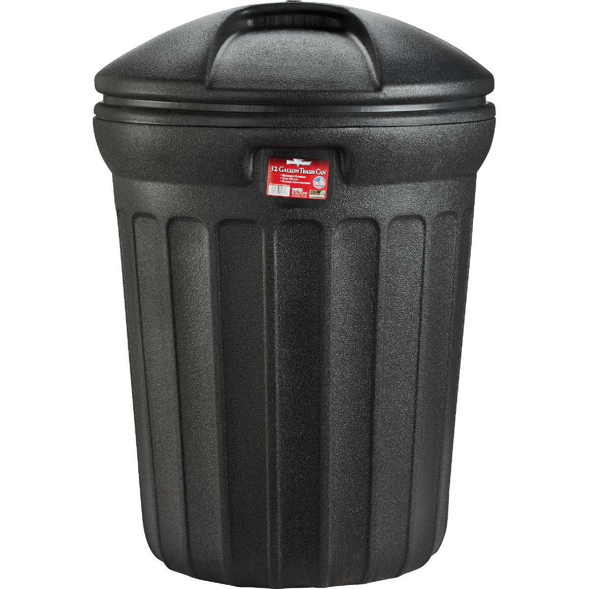 United Solutions Rough & Rugged 32 Gal. Black Trash Can with Lid