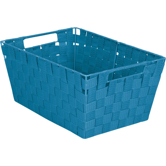 Home Impressions 10 In. W. x 6.75 In. H. x 14 In. L. Woven Storage Basket with Handles, Blue