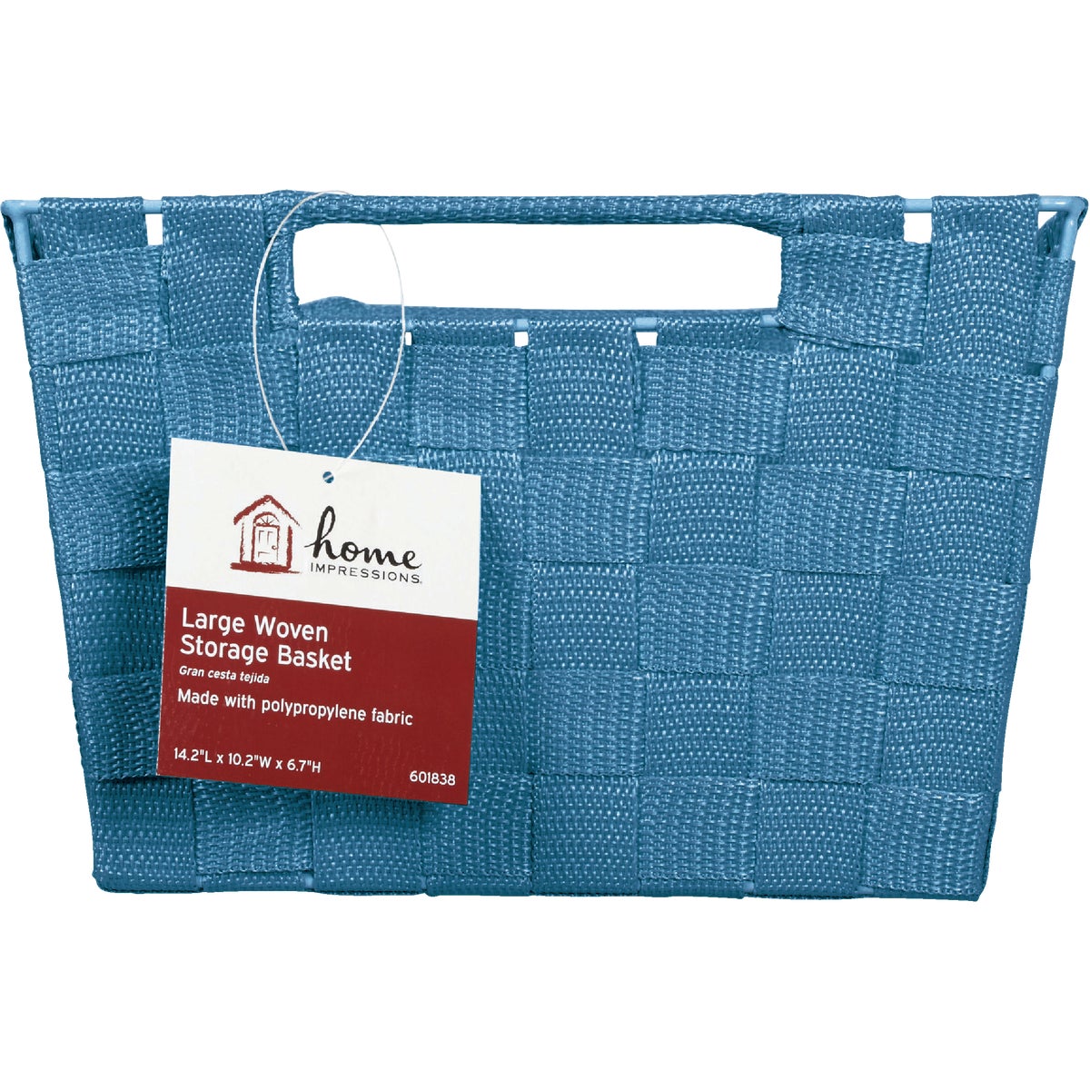 Home Impressions 10 In. W. x 6.75 In. H. x 14 In. L. Woven Storage Basket with Handles, Blue