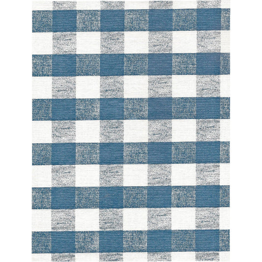 Nordic Shield 54 In. W. x 15 Yd. L. Chess Check Blue Flannel Backed Vinyl Tablecloth