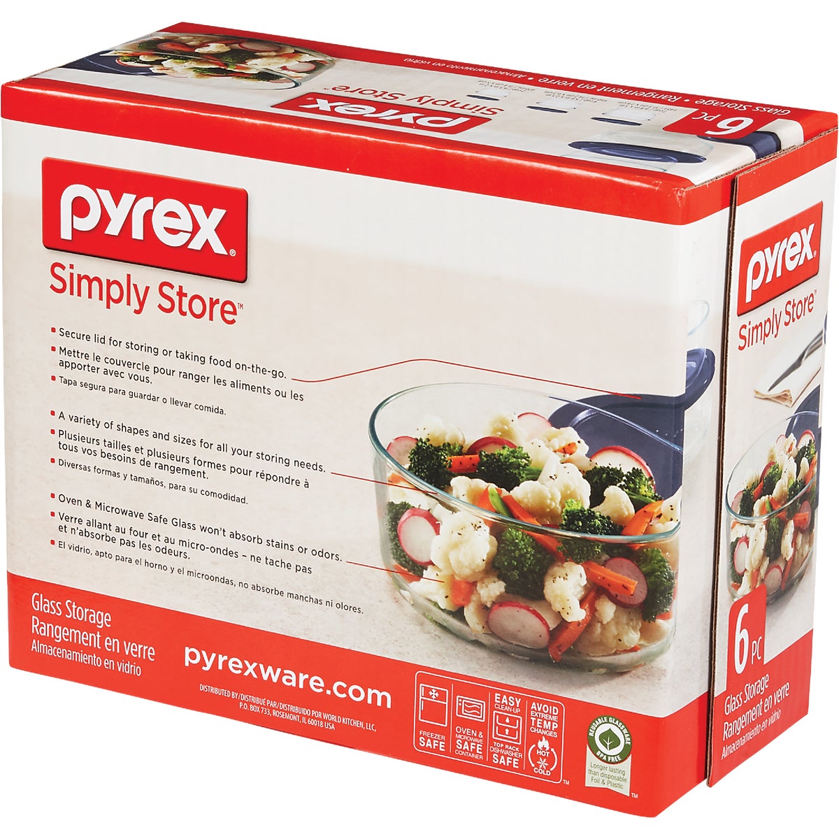 Pyrex Simply Store Round Glass Storage Container Set with Lids (6-Piece)