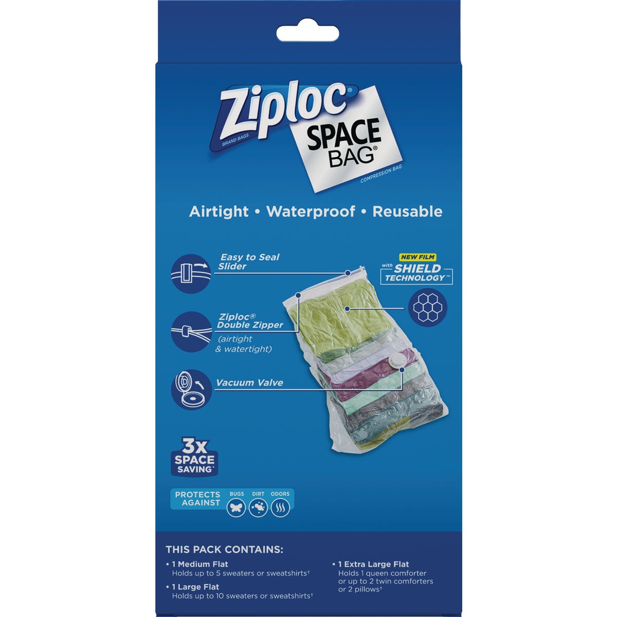 Ziploc Vacuum Seal Flat Combo Space Bag, (3-Pack)