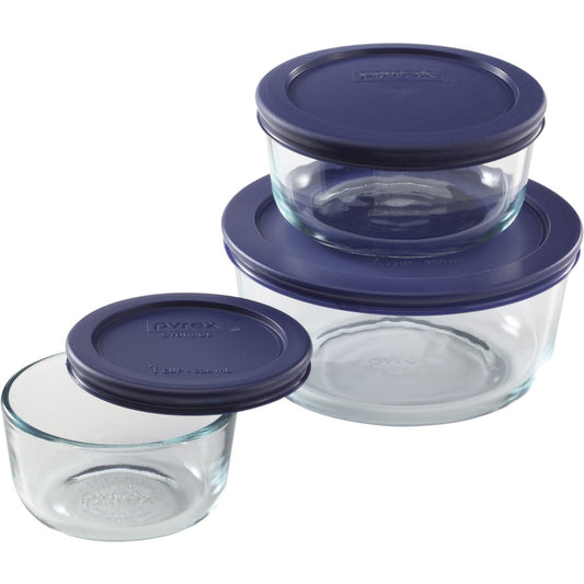 Pyrex Simply Store Small Round Glass Storage Container Set with Lids (6-Piece)