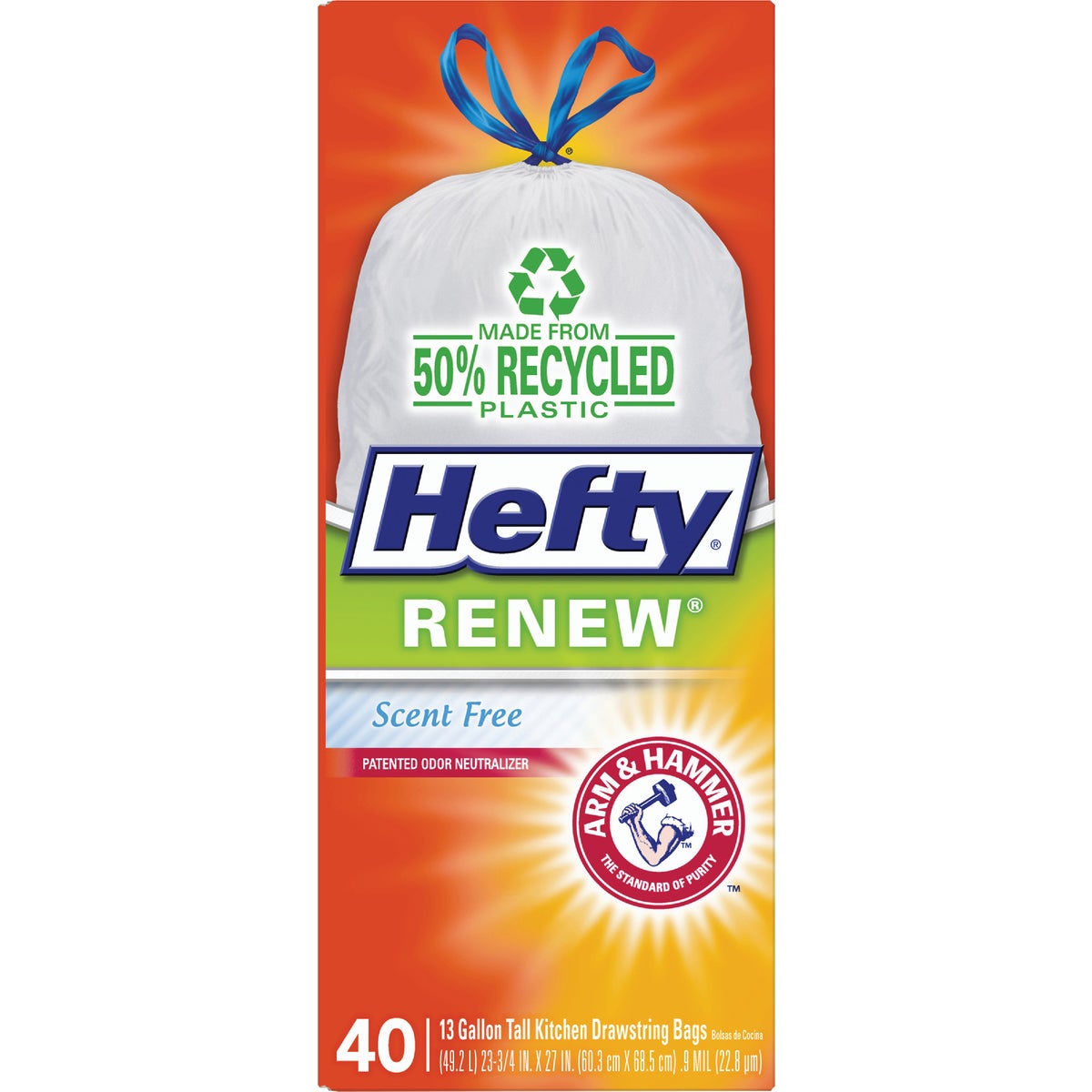 Hefty Renew Scent Free 13 Gal. Tall Kitchen White Trash Bag (40-Count)