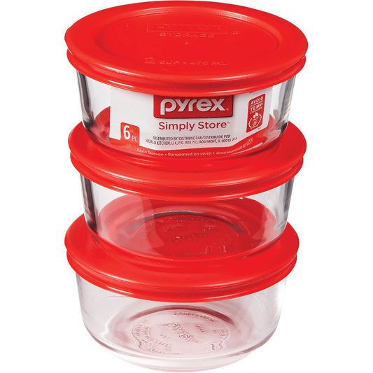 Pyrex Simply Store 2-Cup Glass Storage Container Set with Lids (6-Piece)