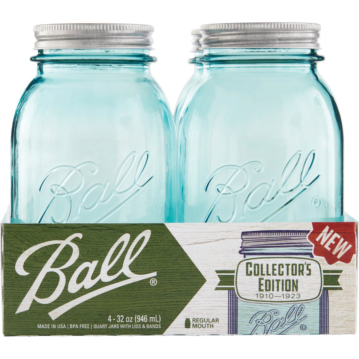 Ball Collector's Edition Quart Regular Mouth Aqua Vintage Canning Jar (4-Count)