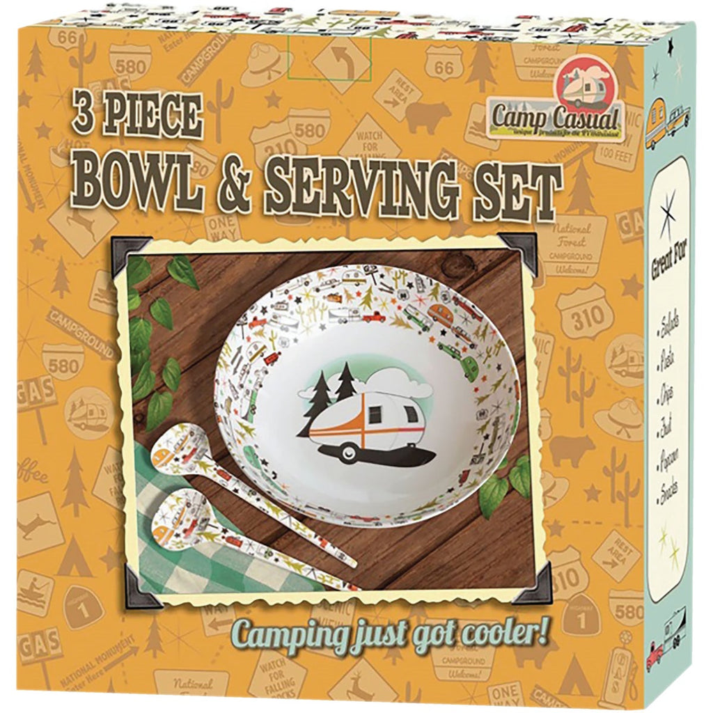 Camp Casual 100% Melamine Large Serving Bowl with Utensils (3 Piece)