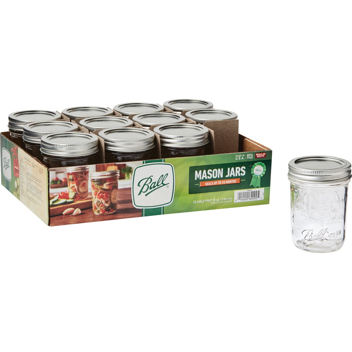 Ball 1/2 Pint Regular Can-Or-Freeze Mason Canning Jar (12-Count)