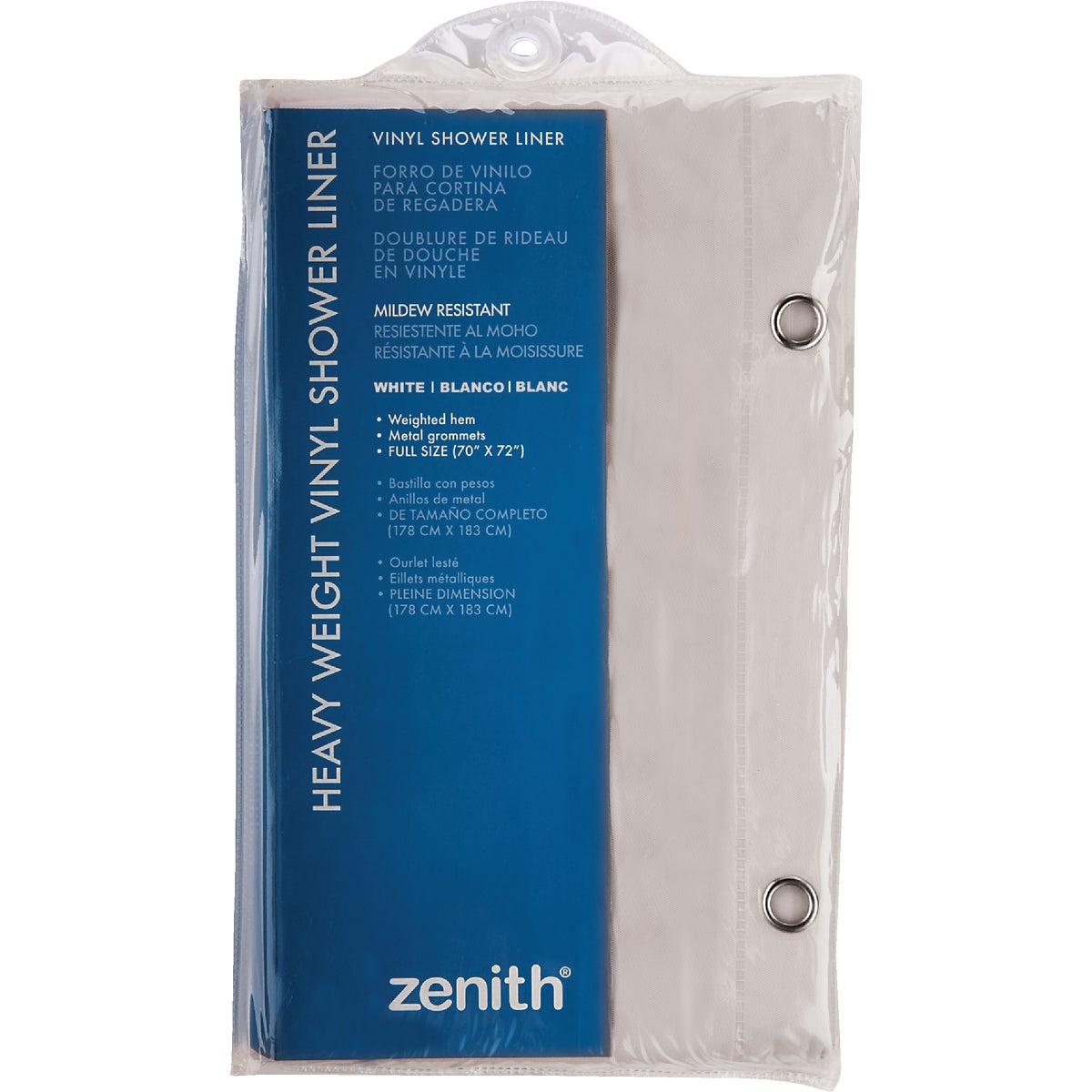 Zenith Zenna Home 70 In. x 72 In. White Medium Weight PEVA Shower Curtain Liner