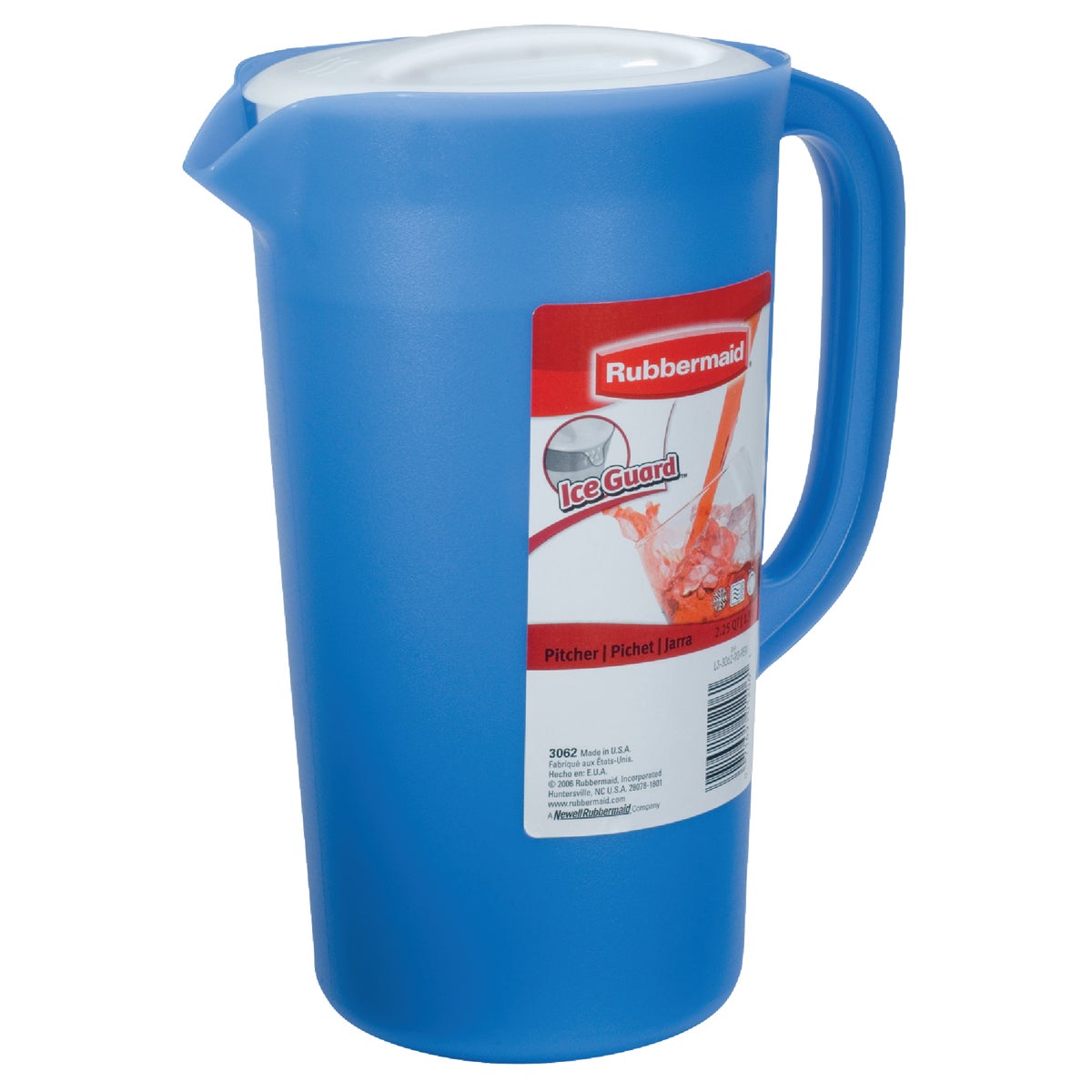 Rubbermaid Blue Plastic Pitcher with White Lid, 2.25 Qt.