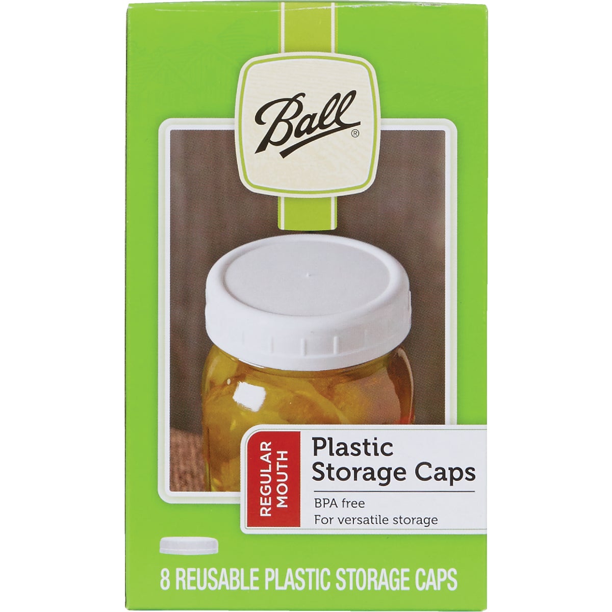 Ball Regular Plastic White Reusable Storage Cap, (8-Pack)