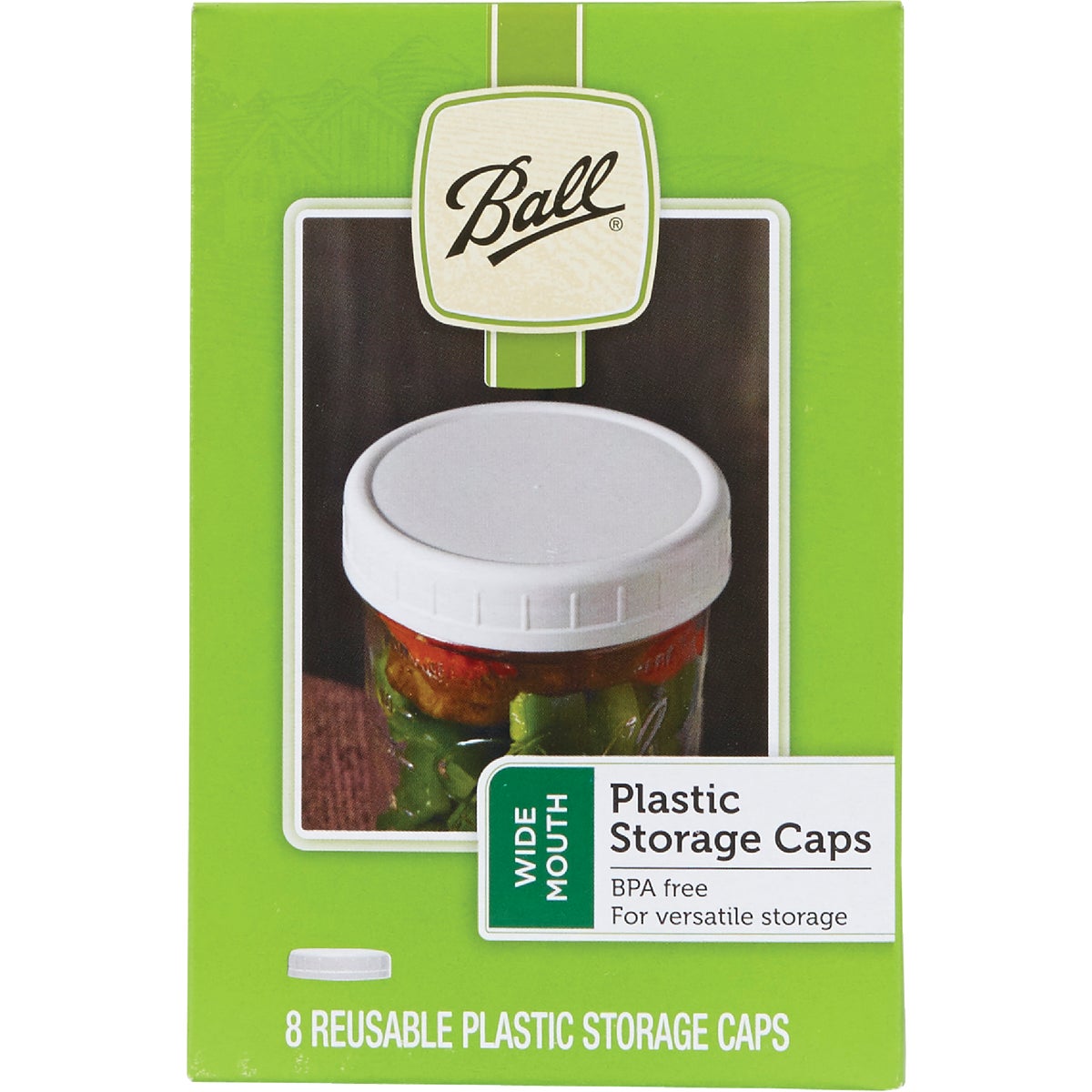 Ball Wide Mouth Plastic White Reusable Storage Cap, (8-Pack)