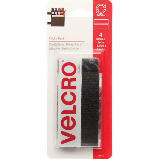 VELCRO Brand 3/4 In. x 3-1/2 In. Black Sticky Back Hook & Loop Strips (4 Ct.)