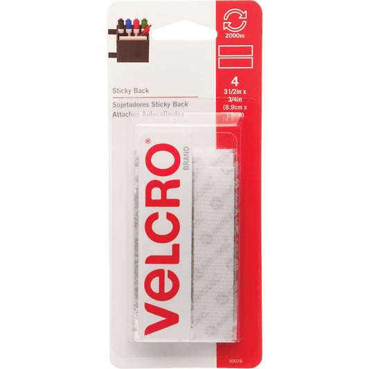 VELCRO Brand 3/4 In. x 3-1/2 In. White Sticky Back Hook & Loop Strips (4 Ct.)