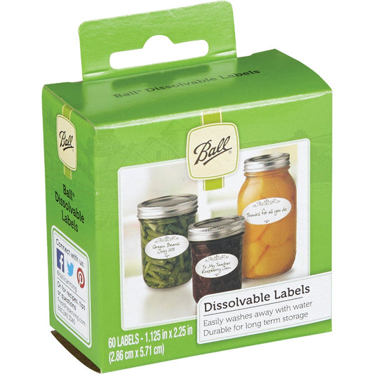 Ball 1.125 In. W x 2.25 In. L Dissolvable Jar Label, (60-Pack)