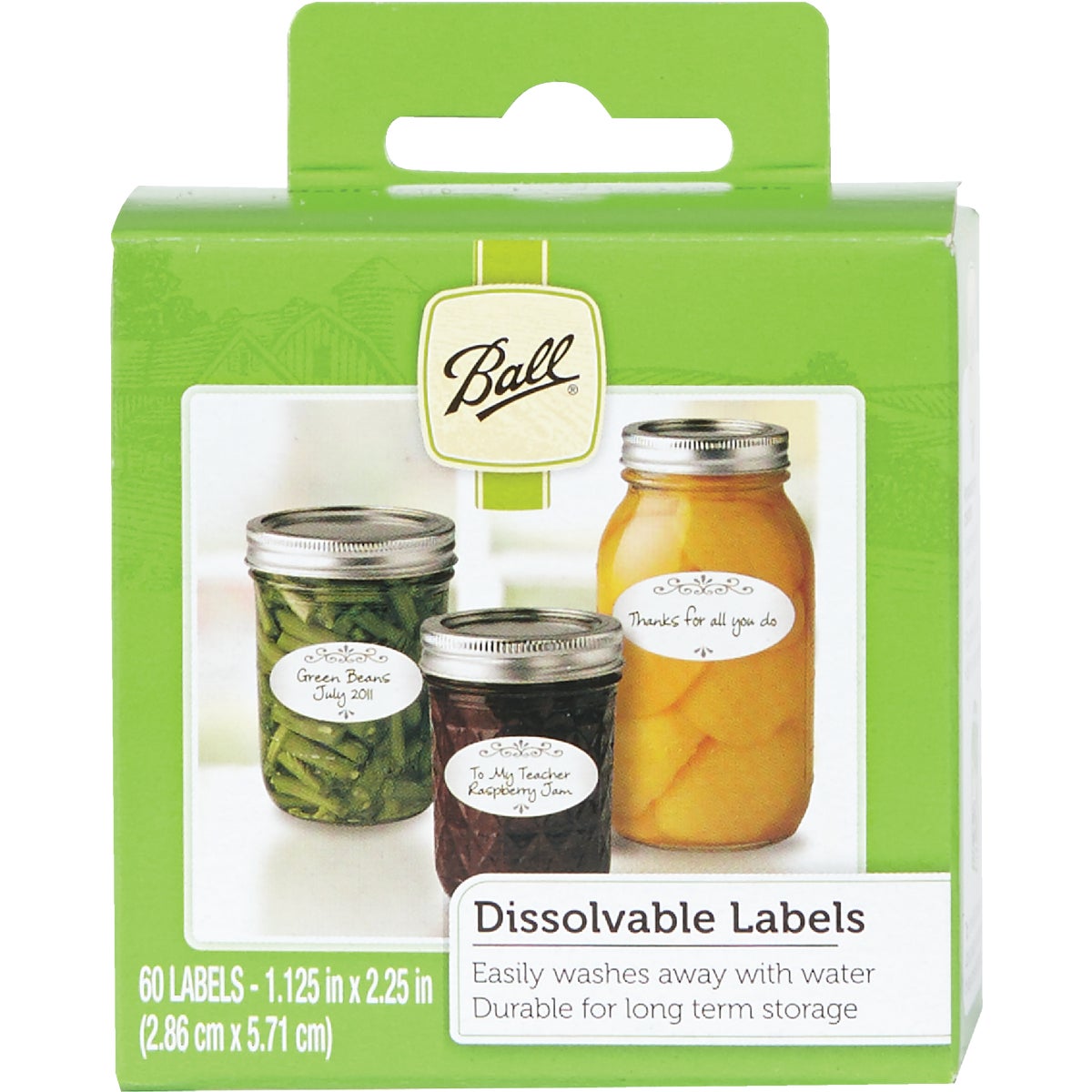 Ball 1.125 In. W x 2.25 In. L Dissolvable Jar Label, (60-Pack)