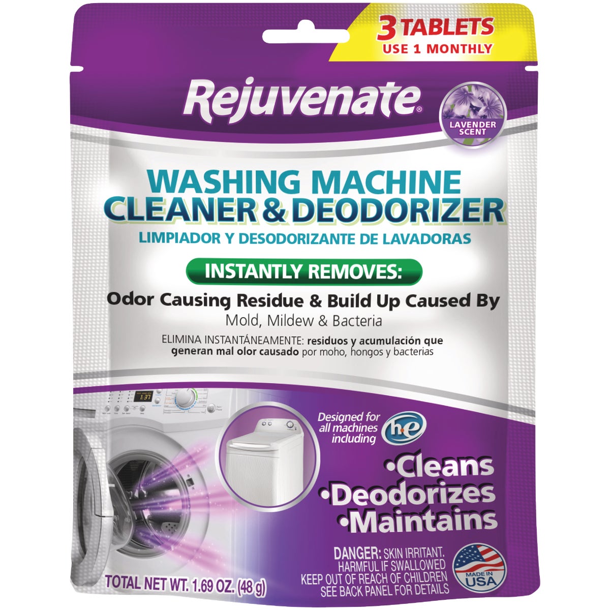 Rejuvenate Lavender Washing Machine Cleaning and Deodorizer Tablet (3-Pack)