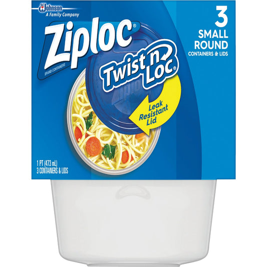 Ziploc Twist 'n Loc 1 Pt. Clear Round Food Storage Container with Lids (3-Pack)