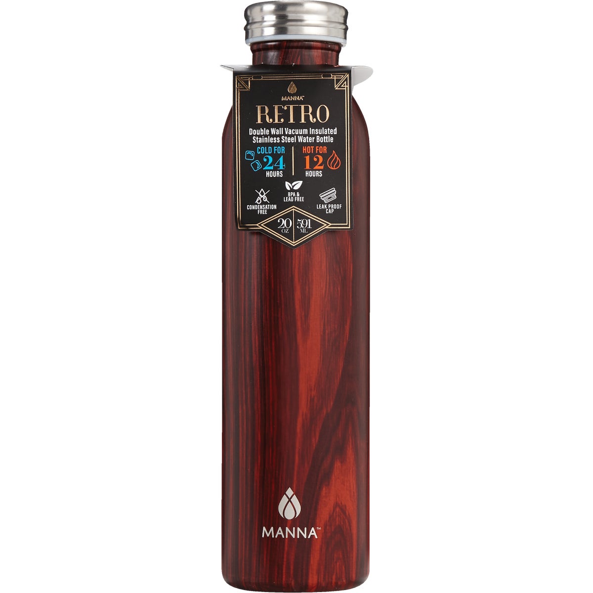 Manna 20 Oz. Mahogany Retro Insulated Vacuum Bottle