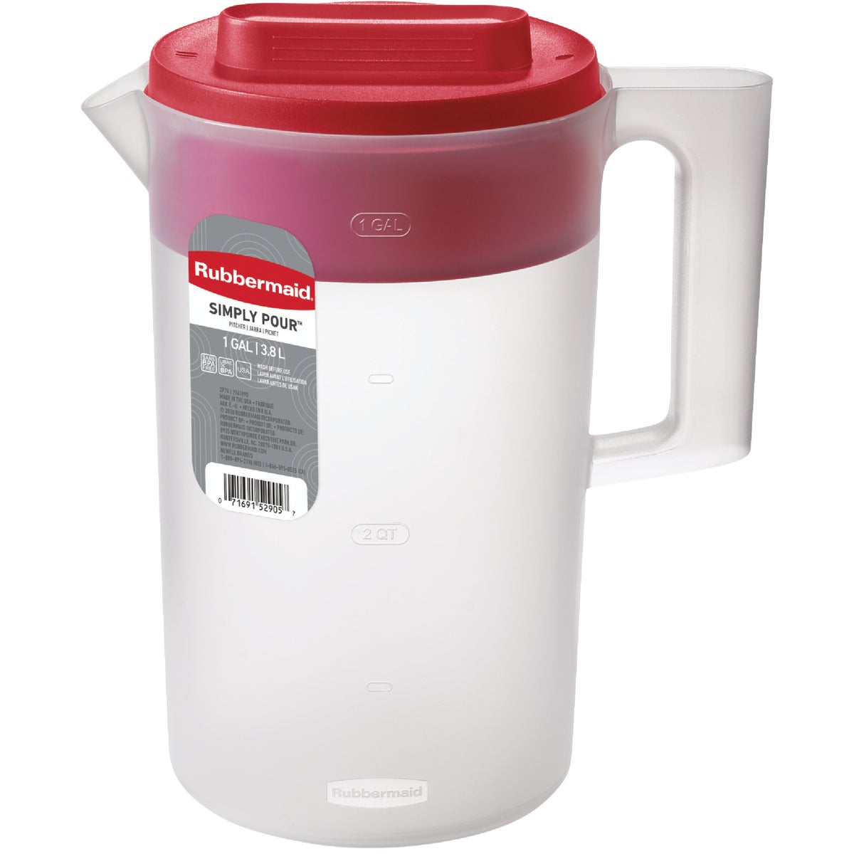 Rubbermaid 1 Gal. Simply Pour Plastic Pitcher with Multi-Function Lid