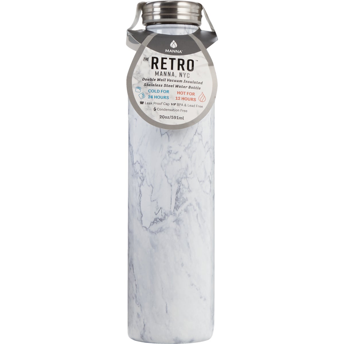 Manna 20 Oz. White Retro Insulated Vacuum Bottle