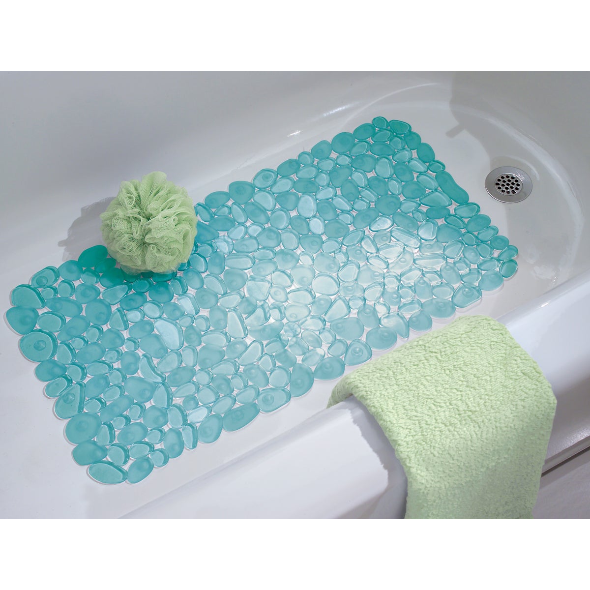 InterDesign Pebblz 13.75 In. x 26.50 In. Blue Bath Mat