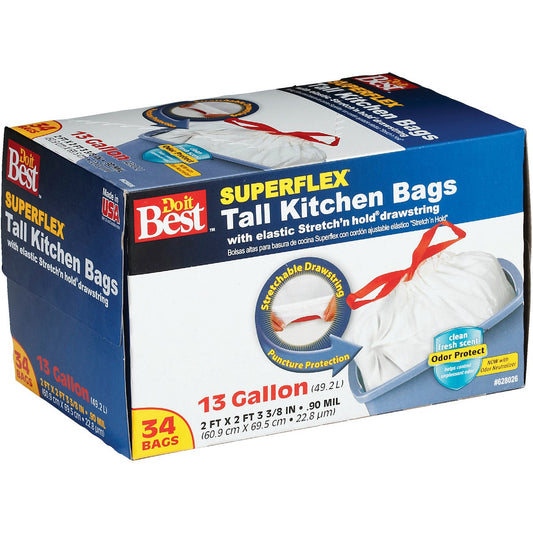 Do it Best Superflex 13 Gal. Tall Kitchen White Trash Bag (34-Count)