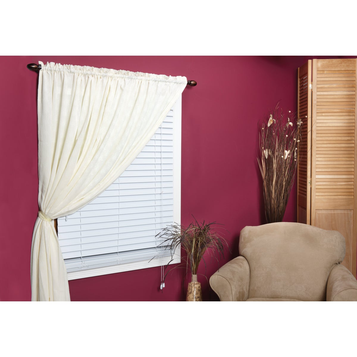 Home Impressions 35 In. x 64 In. White Faux Wood Corded Blinds