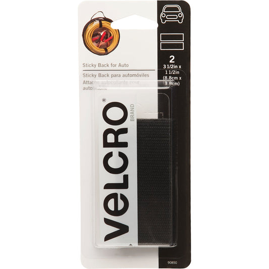 VELCRO Brand 1-1/2 In. x 3-1/2 In. Black Sticky Back For Auto Hook & Loop Strip (2 Ct.)