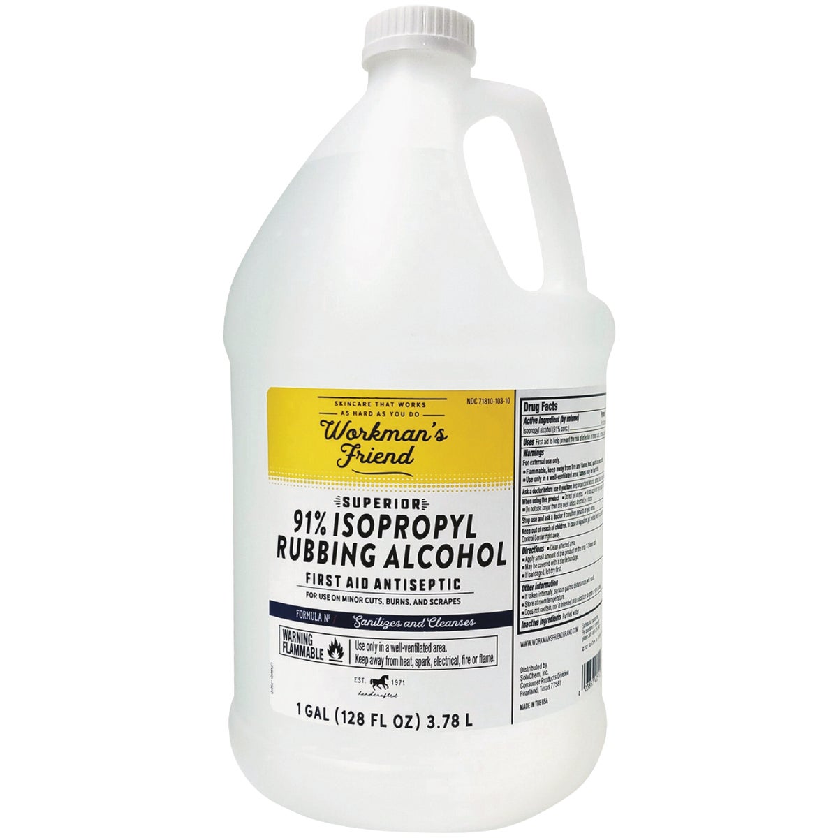 Workman's Friend 91% Isopropyl Rubbing Alcohol & Antibacterial Cleanser, 1 Gal.