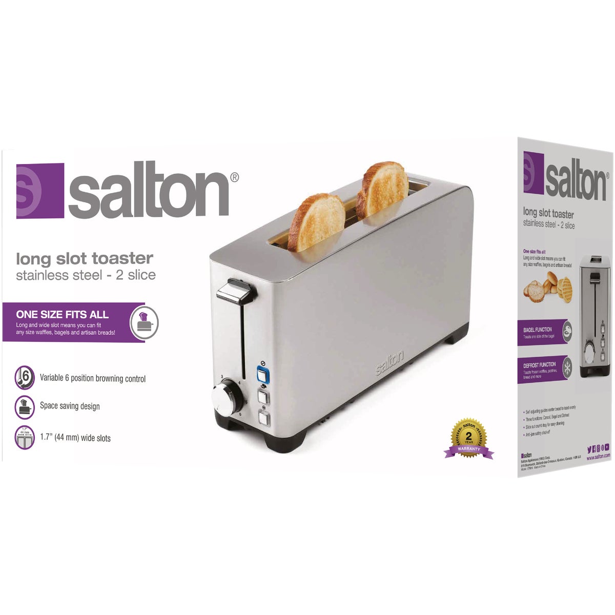 Salton 2-Slice Stainless Steel Long Slot Toaster