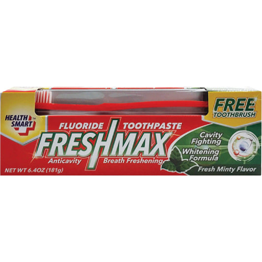 Health Smart FreshMax 6.4 Oz. Mint Flouride Toothpaste with Toothbrush