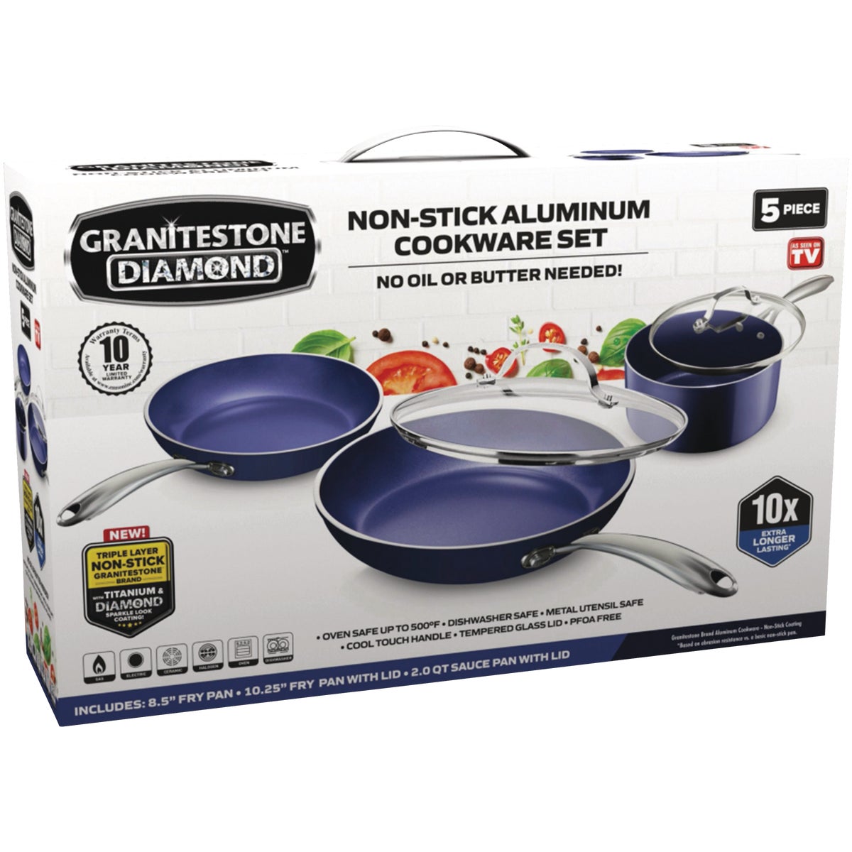 GraniteStone Diamond Blue Non-Stick Cookware Set (5-Piece)