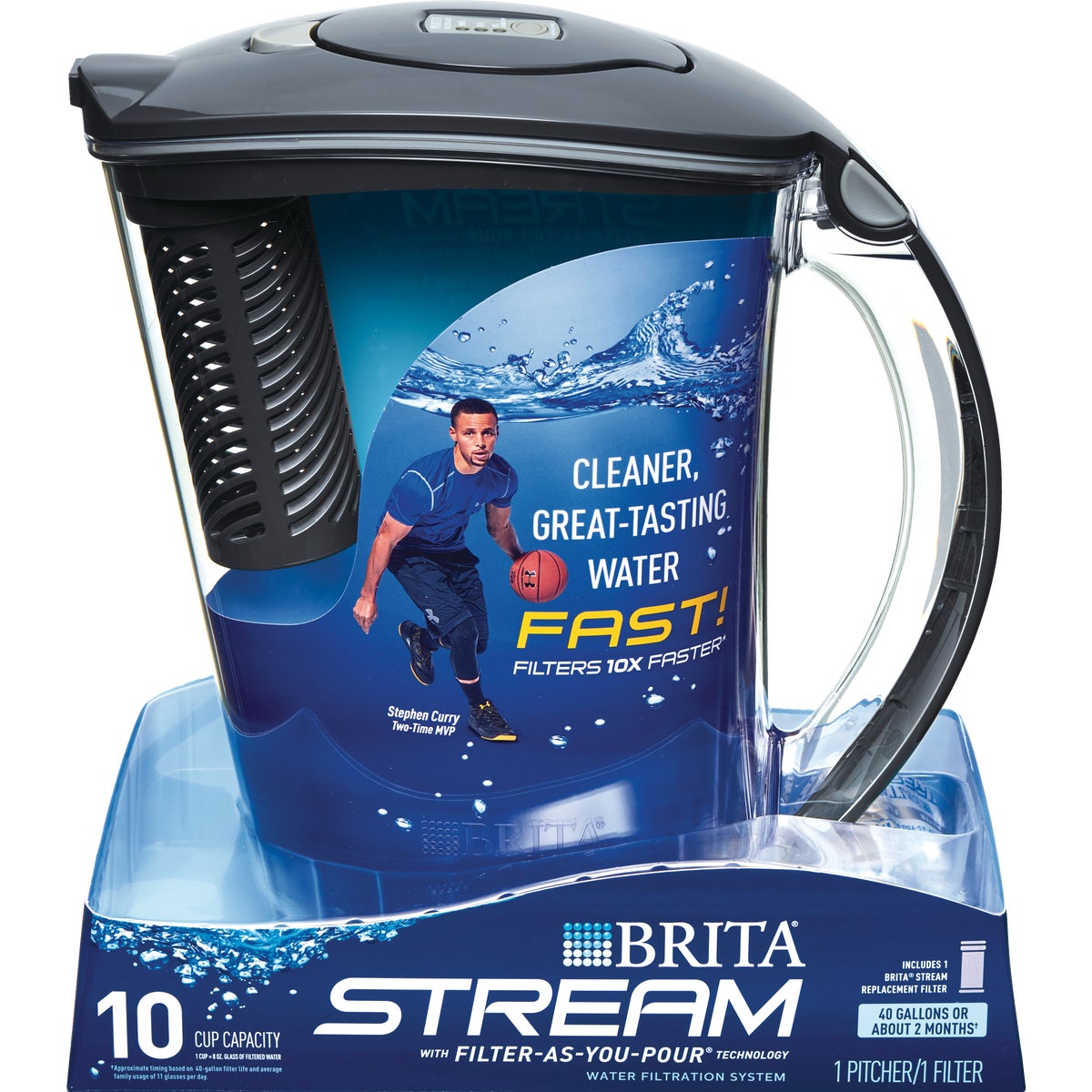 Brita Stream Rapids 10-Cup Gray Filter-As-You-Pour Pitcher