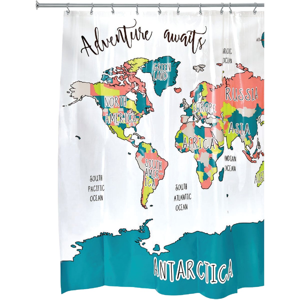 iDesign 72 In. x 72 In. PEVA Travel Map Shower Curtain