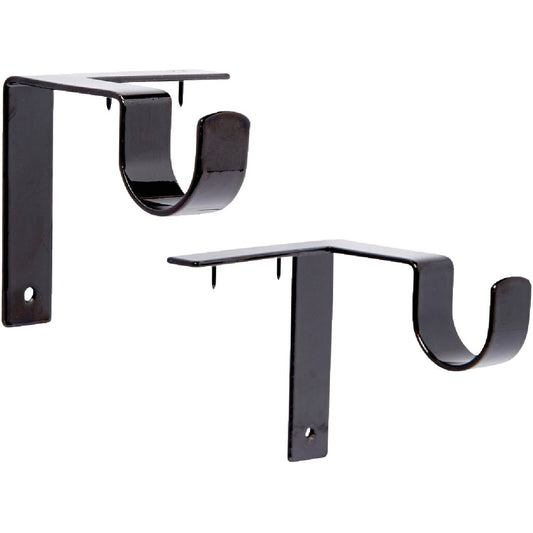 Kwik-Hang 1 In. x 3 In. Projection Black Curtain Rod Bracket (2-Pack)