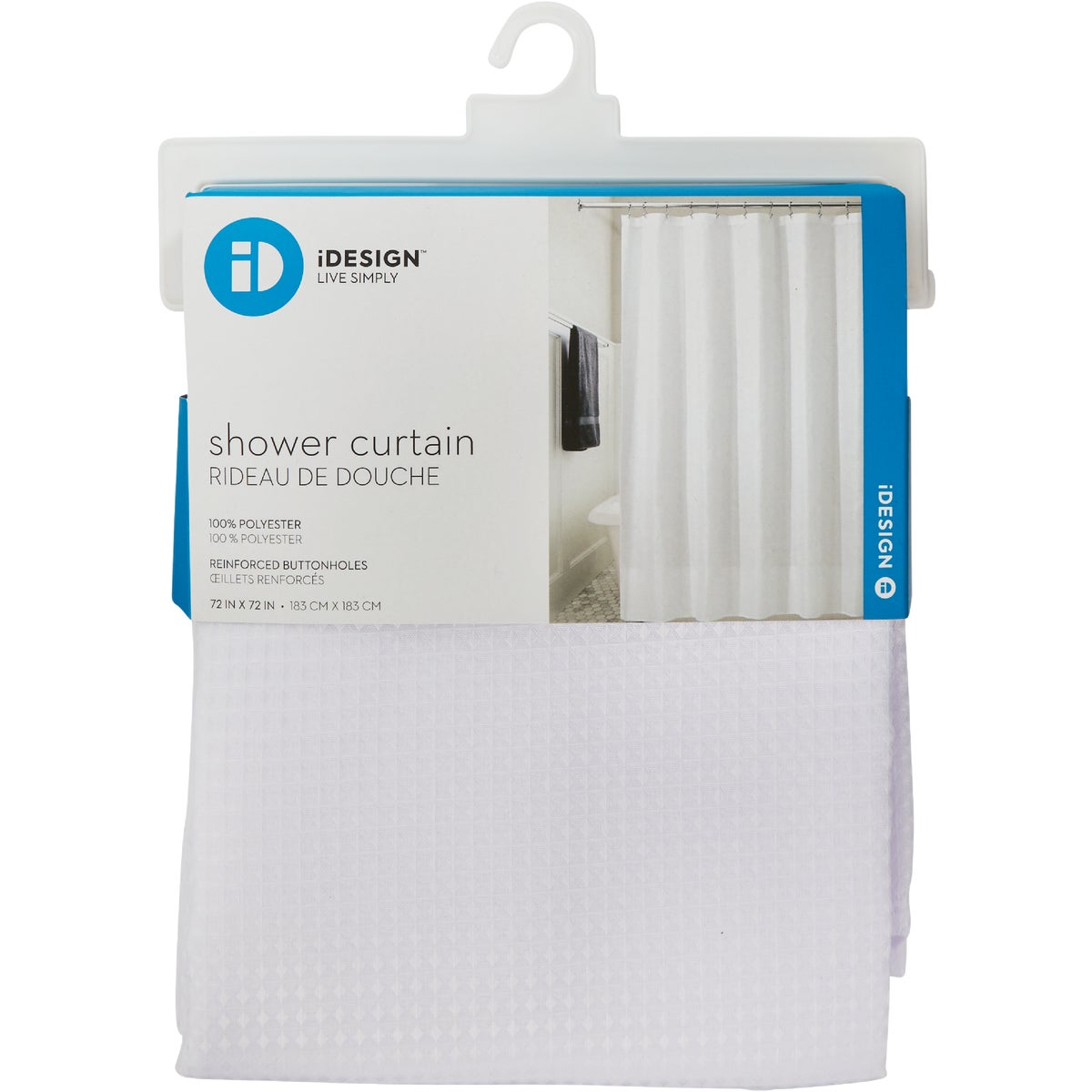 iDesign 72 In. x 72 In. Carlton White Button Hole Polyester Shower Curtain