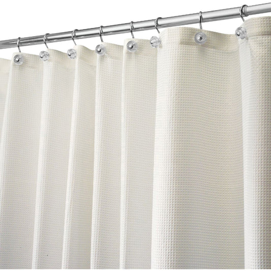 iDesign 72 In. x 72 In. Carlton Off-White Button Hole Polyester Shower Curtain