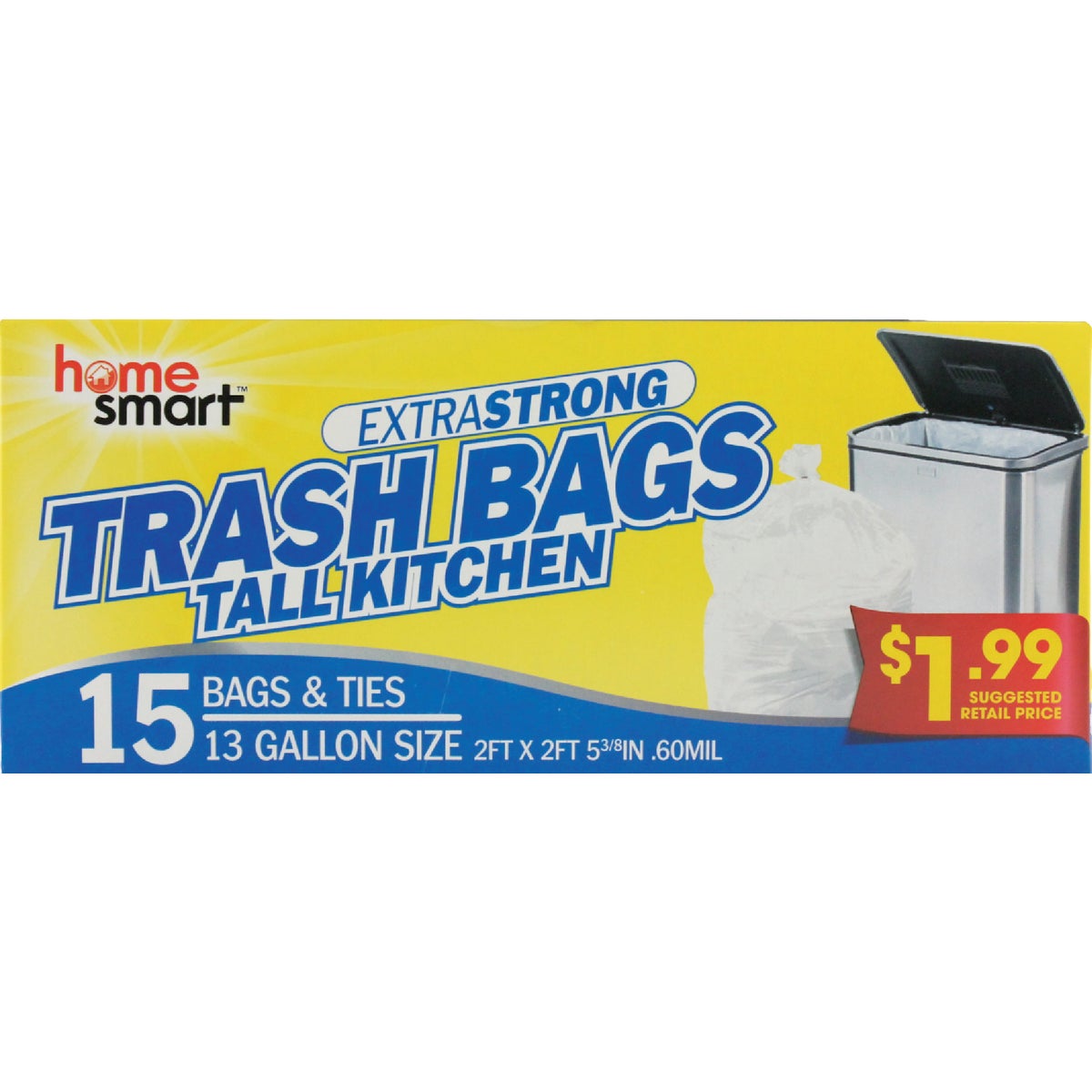 Home Smart 13 Gal. Tall Kitchen White Trash Bag (15-Count)