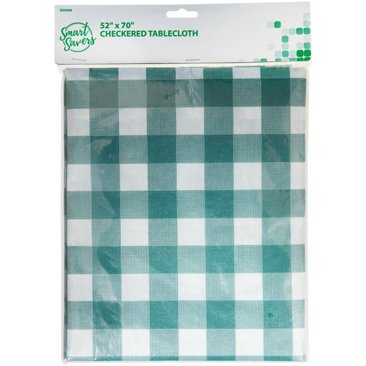 Smart Savers 52 In. W. x 70 In. L. Green & White Checkerboard Tablecloth