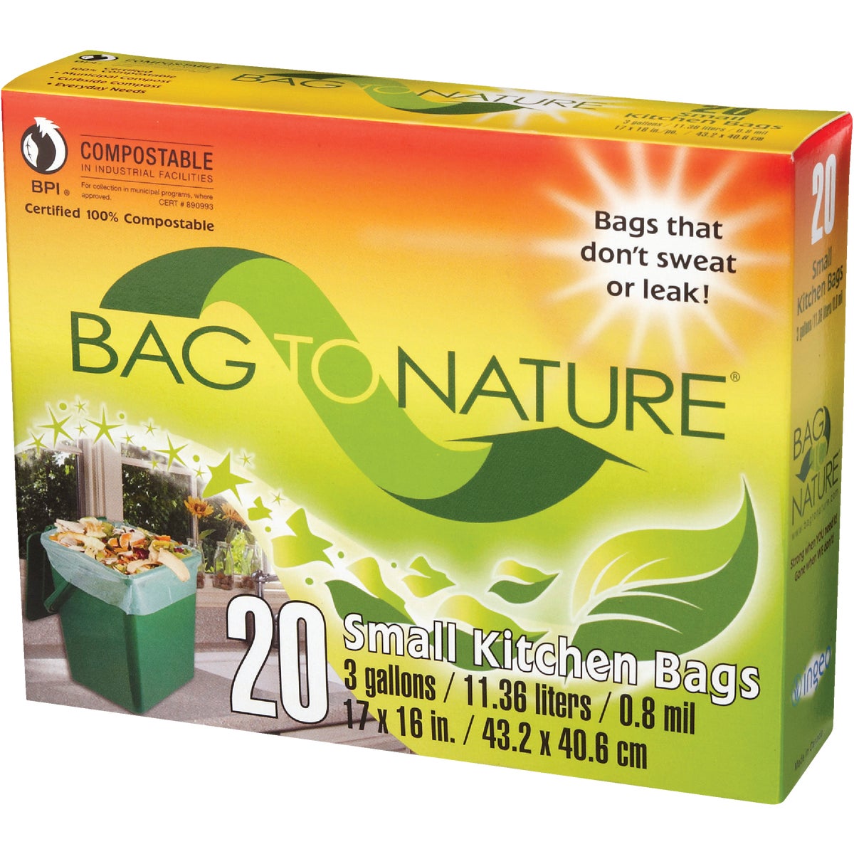 Bag-To-Nature 3 Gal. Compostable Green Trash Bag (20-Count)